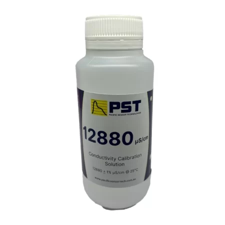 12880 µS/cm conductivity solution for EC meter calibration, available in 250ml and 500ml bottles.