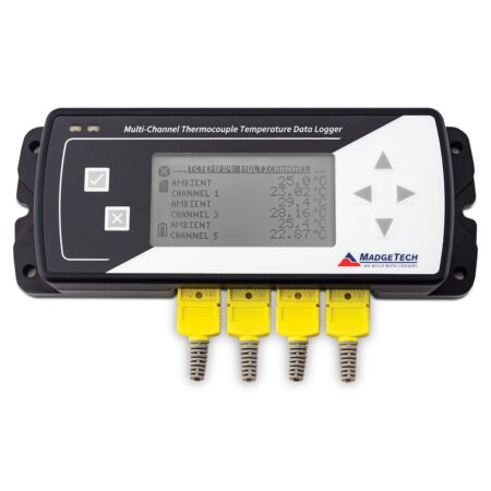 MadgeTech TCTempx4 thermocouple-based temperature data logger with LCD screen for real-time monitoring.